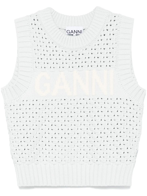 Ganni Openwork cotton vest
