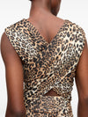 Ganni Leopard Marl Mesh Long Ruched Crossover Dress