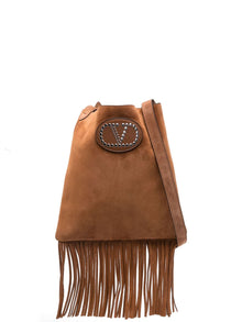  Valentino Garavani Nellcôte Suede Shoulder Bag With Fringes