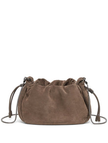  Brunello Cucinelli Mellow mini bucket bag in suede with precious chain