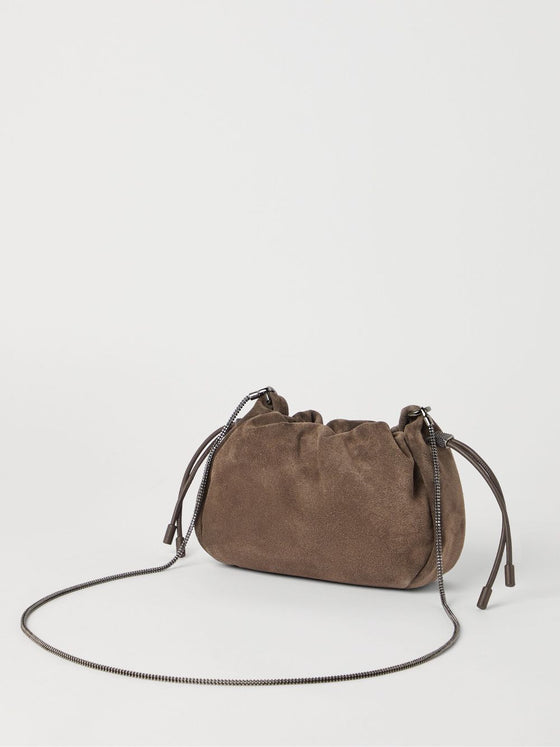 Brunello Cucinelli Mellow mini bucket bag in suede with precious chain