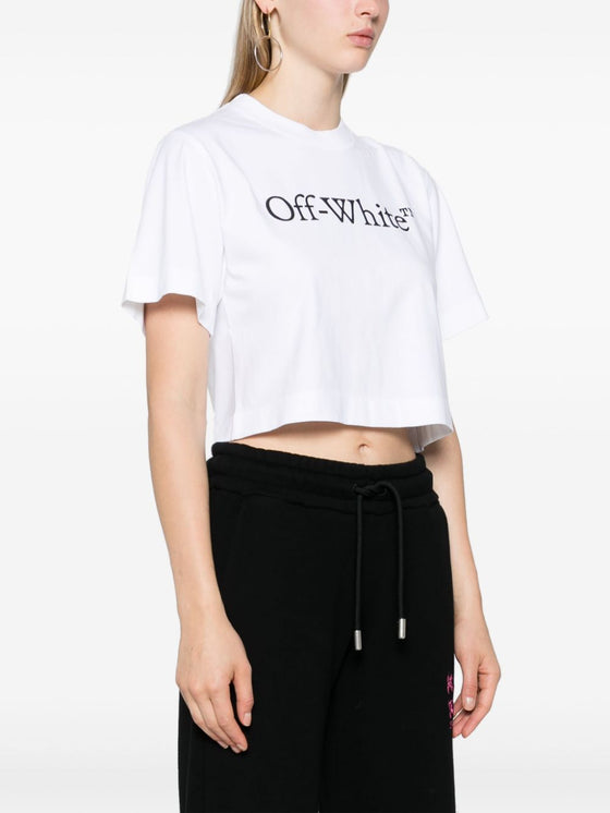 Off White Bookish logo-print cropped T-shirt