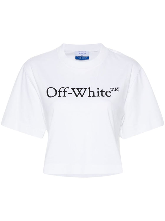 Off White Bookish logo-print cropped T-shirt