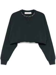  Golden Goose Cropped Cotton Sweatshirt with Crystals on the Front