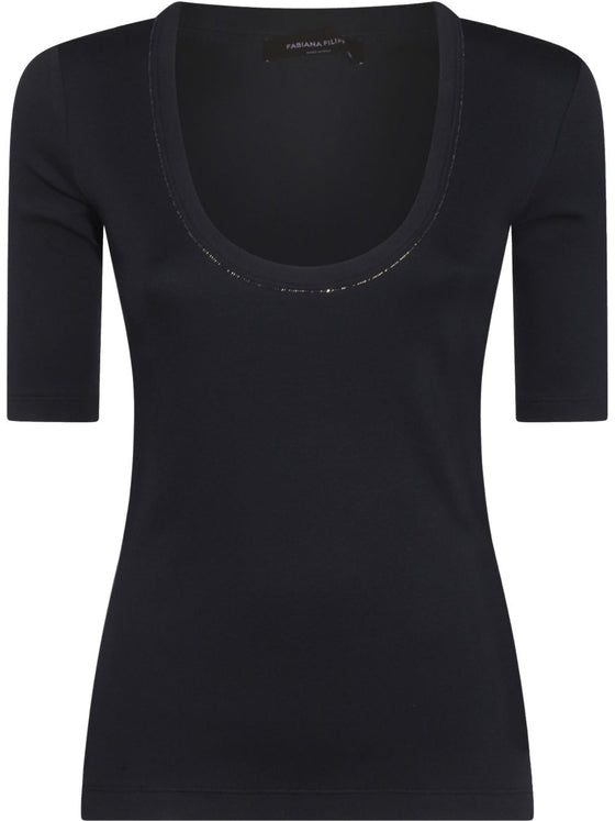 Fabiana Filippi beaded-trim ribbed-knit Top