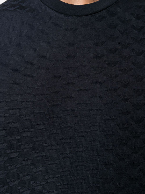 Emporio Armani Mercerised-jersey T-shirt with all-over jacquard eagle