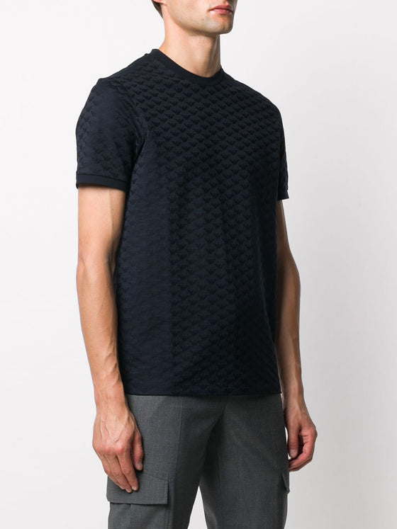 Emporio Armani Mercerised-jersey T-shirt with all-over jacquard eagle