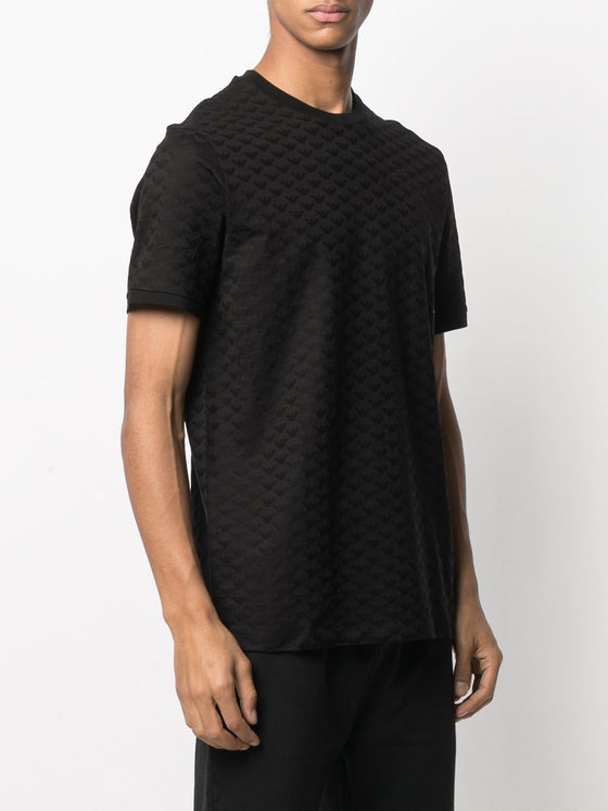 Emporio Armani Mercerised-jersey T-shirt with all-over jacquard eagle