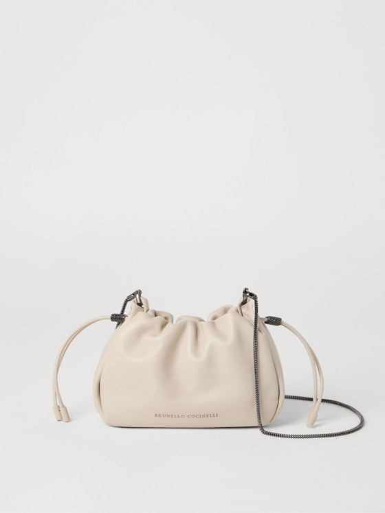 Brunello Cucinelli Bucket Mellow mini bag in Soft leather with Precious Chain