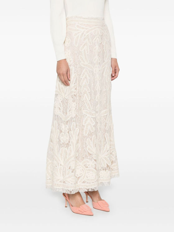 Parosh beige lace long skirt