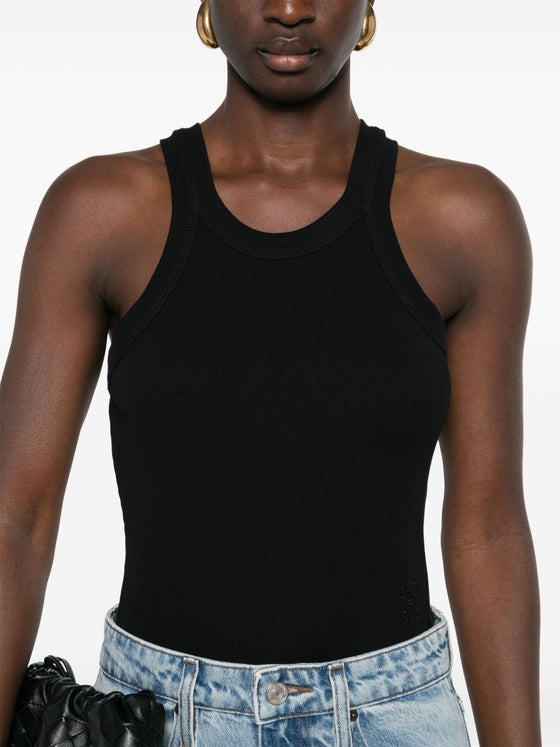 Closed logo-embroidered ribbed tank top