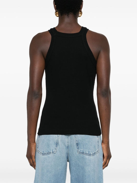 Closed logo-embroidered ribbed tank top