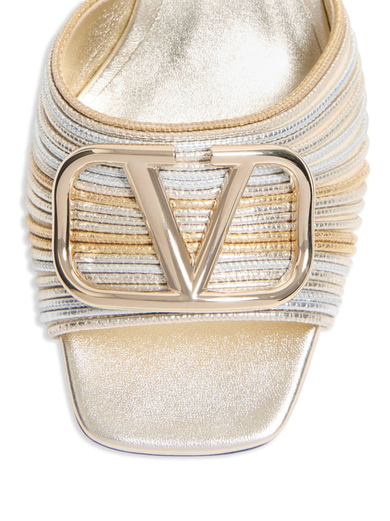 Valentino Garavani Vlogo Signature Metallic Slide Sandal With Cornely Embroidery 60mm