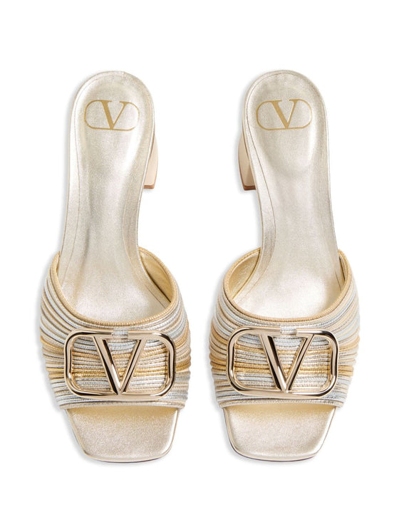 Valentino Garavani Vlogo Signature Metallic Slide Sandal With Cornely Embroidery 60mm