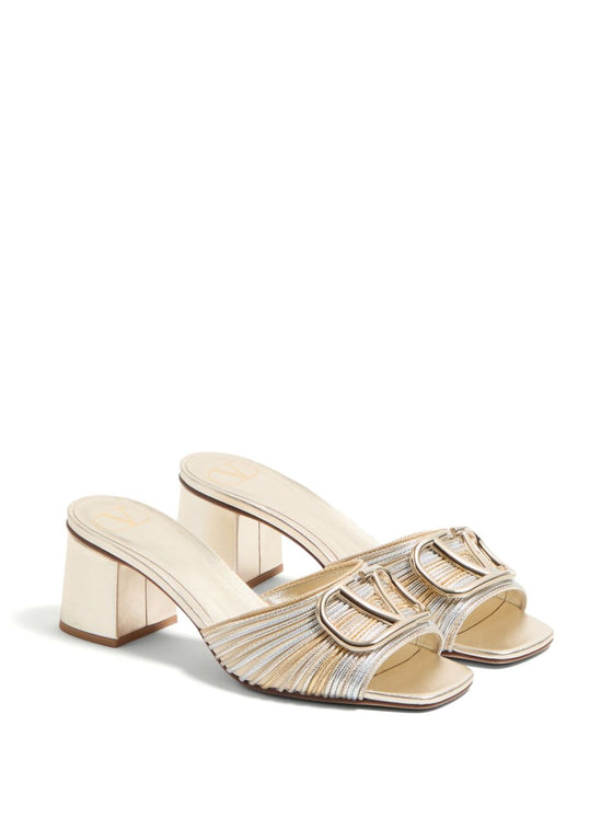 Valentino Garavani Vlogo Signature Metallic Slide Sandal With Cornely Embroidery 60mm