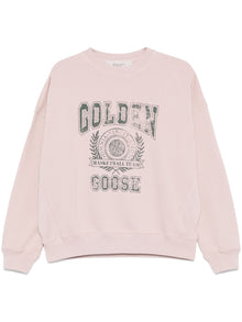  Golden Goose Old rose unisex round neck sweatshirt with green logo print