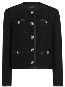  Dolce & Gabbana short single breasted curly tweed jacket with jewel buttons