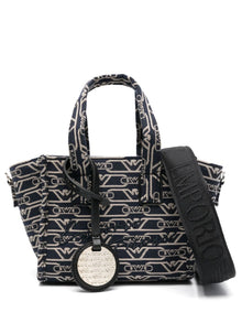  Emporio Armani Small tote bag in all-over monogram jacquard canvas