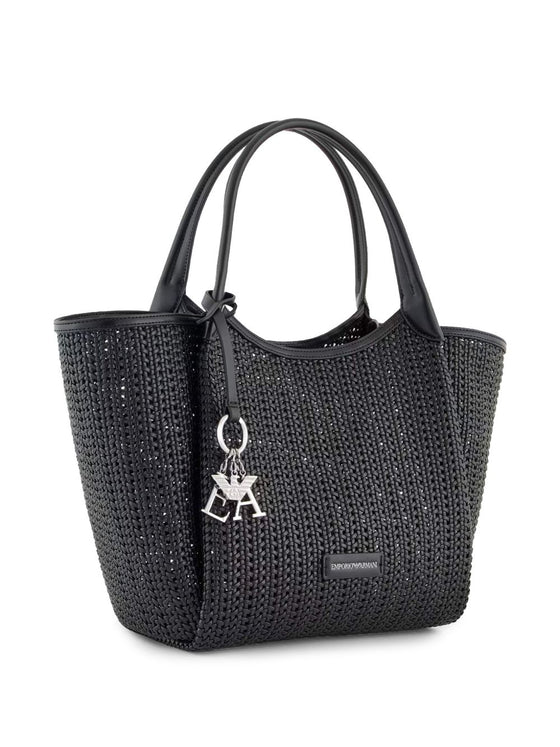 Emporio Armani Shopper made of braided material with logo pendant