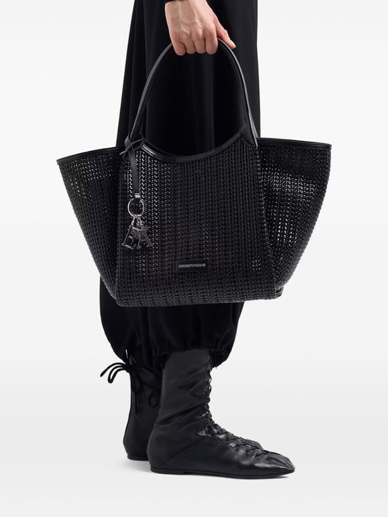 Emporio Armani Shopper made of braided material with logo pendant