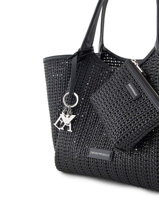 Emporio Armani Shopper made of braided material with logo pendant