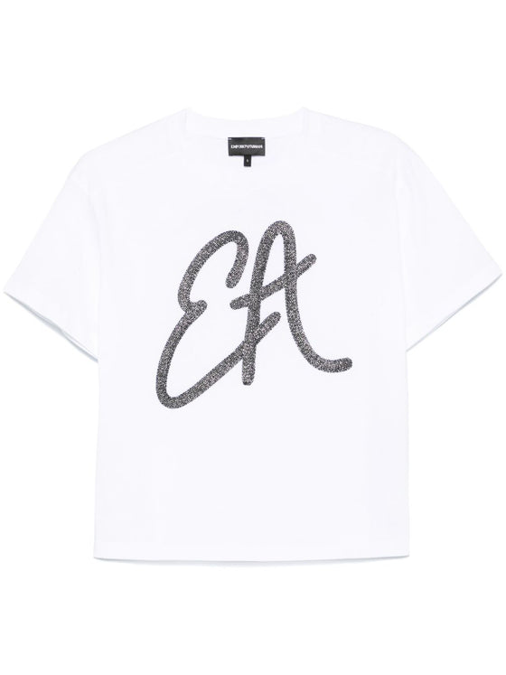 Emporio Armani Cotton jersey T-shirt with maxi lurex logo