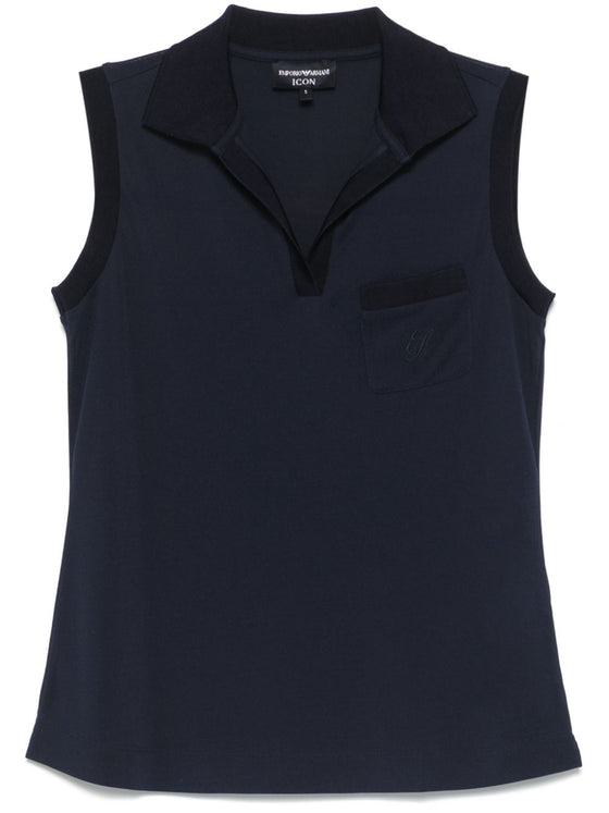 Emporio Armani Icon micro piquet crepe jersey top