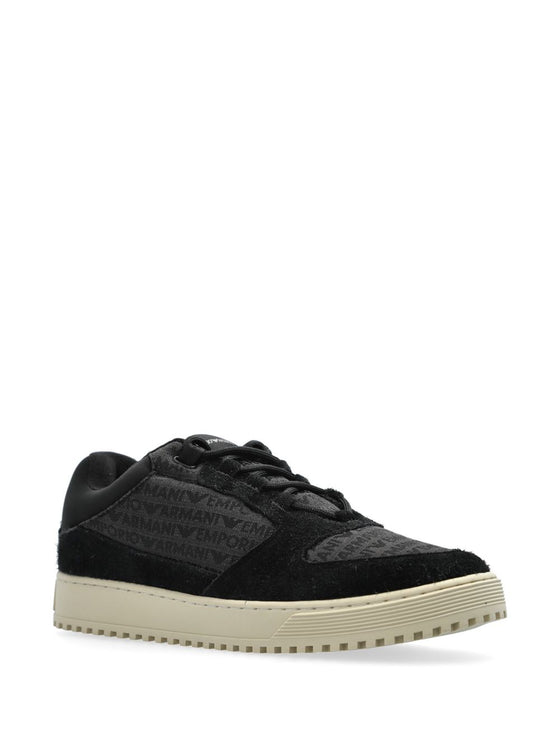 Emporio Armani Sneakers in jacquard fabric with logo lettering and suede