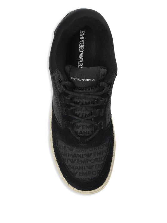 Emporio Armani Sneakers in jacquard fabric with logo lettering and suede