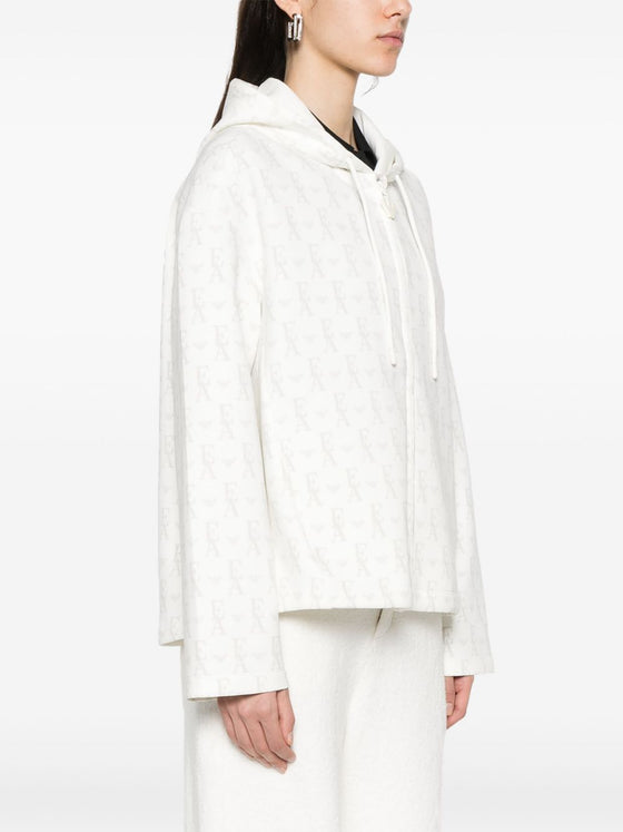 Emporio Armani Zip-up hoodie in double jersey with all-over lettering