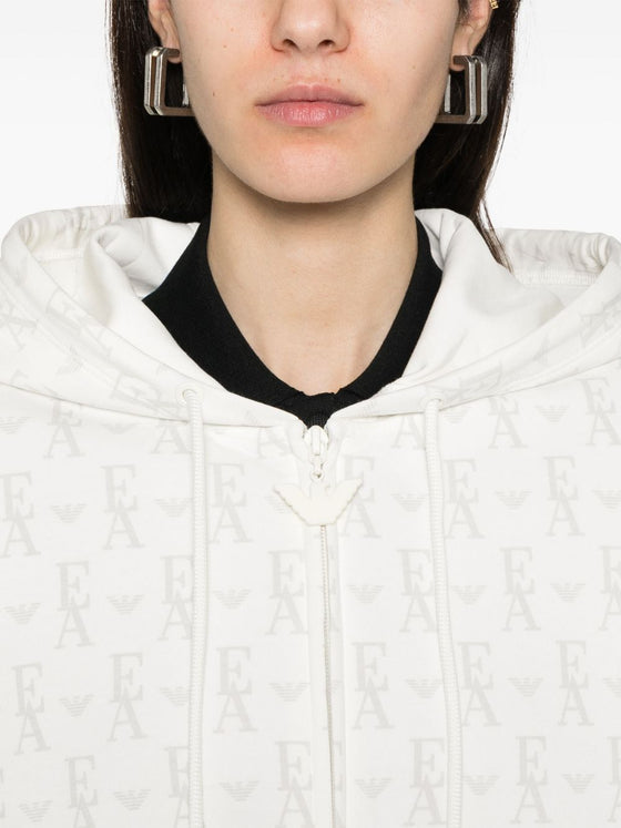 Emporio Armani Zip-up hoodie in double jersey with all-over lettering