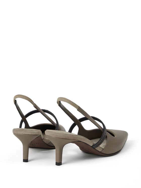 Brunello Cucinelli City Heels in Nappa Leather with Shiny Strap