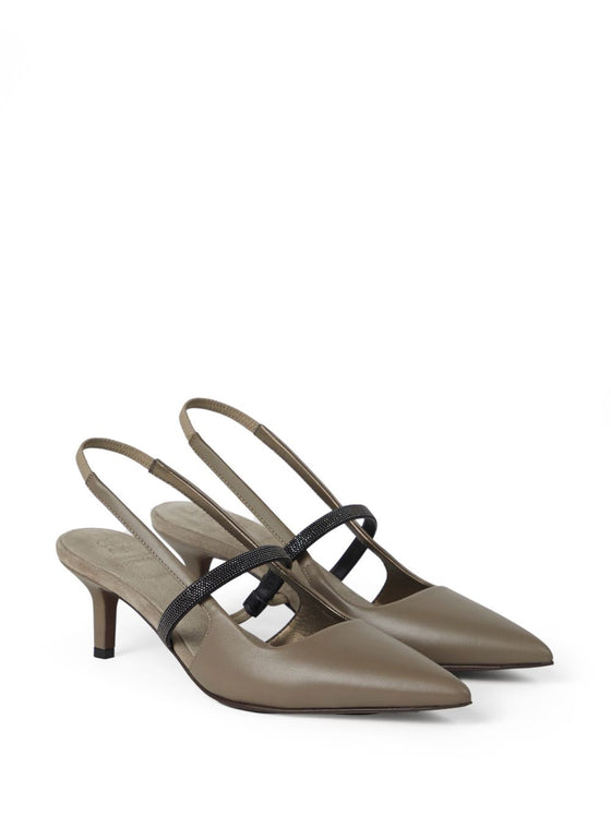 Brunello Cucinelli City Heels in Nappa Leather with Shiny Strap