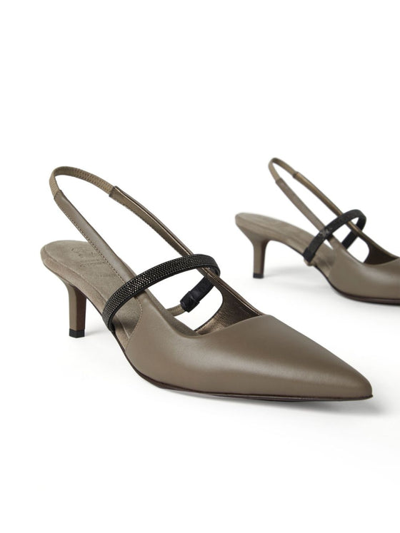 Brunello Cucinelli City Heels in Nappa Leather with Shiny Strap