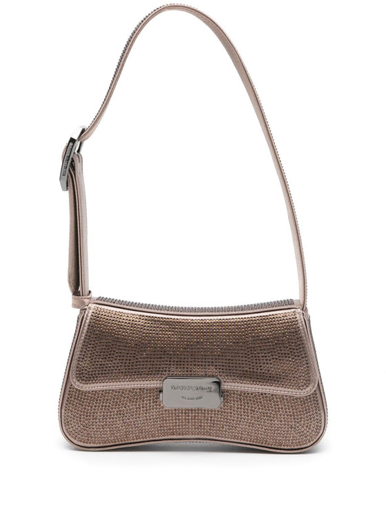 Emporio Armani Satin shoulder bag with rhinestones