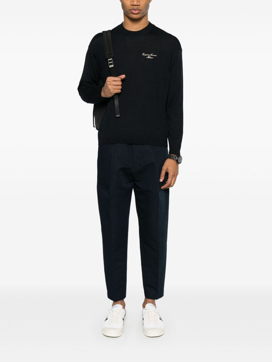 Emporio Armani Wool Blend Crewneck Sweater with Logo