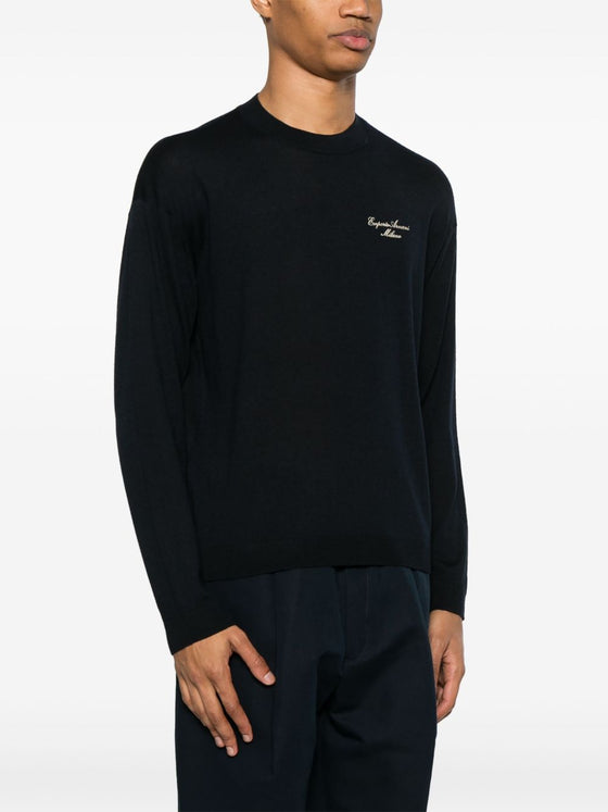 Emporio Armani Wool Blend Crewneck Sweater with Logo