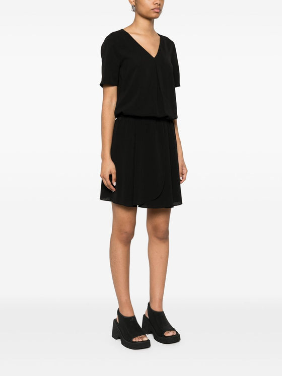 Emporio Armani Short dress with gathered waist and belt in flowing crepe