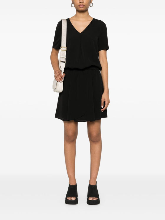 Emporio Armani Short dress with gathered waist and belt in flowing crepe