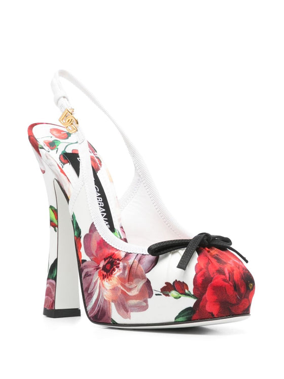 Dolce & Gabbana Floral Printed Satin Slingbacks