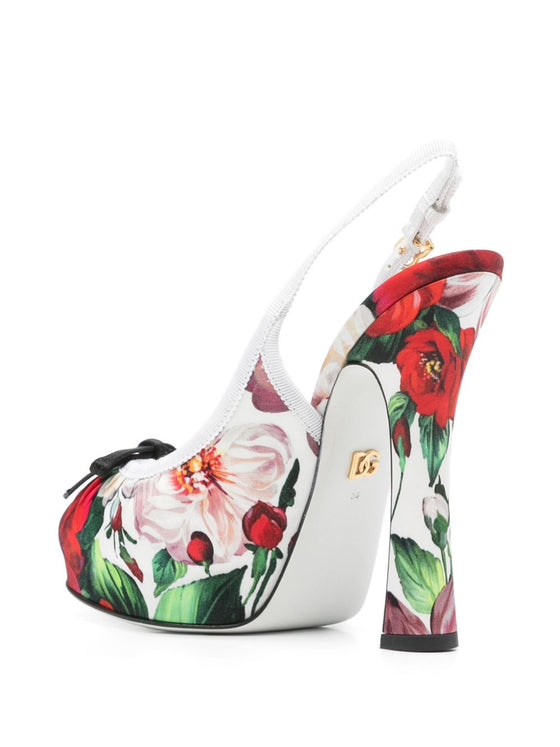 Dolce & Gabbana Floral Printed Satin Slingbacks