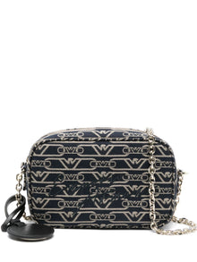  Emporio Armani Jacquard canvas camera case with all-over monogram and chain shoulder strap