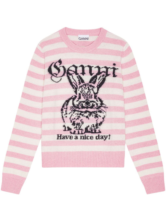 Ganni Striped Graphic Wool Bunny Jumper