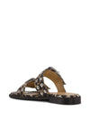 Ganni Leopard Denim Feminine Buckle Two-Strap Sandals
