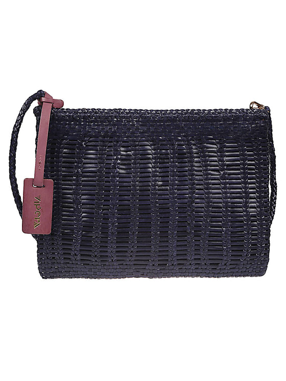 VIPERA Braided leather clutch with strap