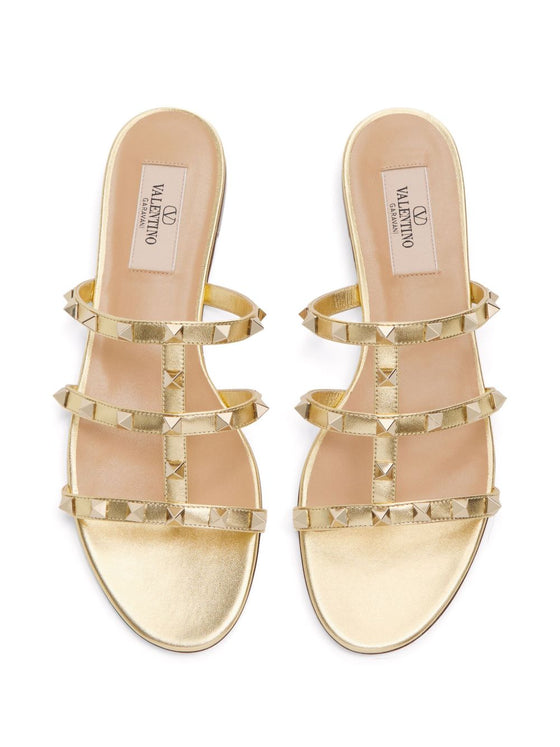 Valentino Garavani Slide Rockstud Sandal In Laminated Nappa