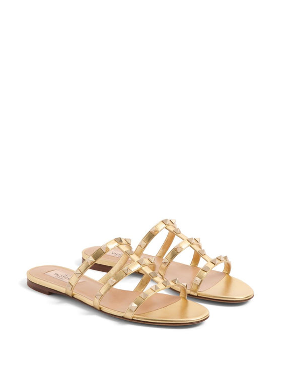 Valentino Garavani Slide Rockstud Sandal In Laminated Nappa