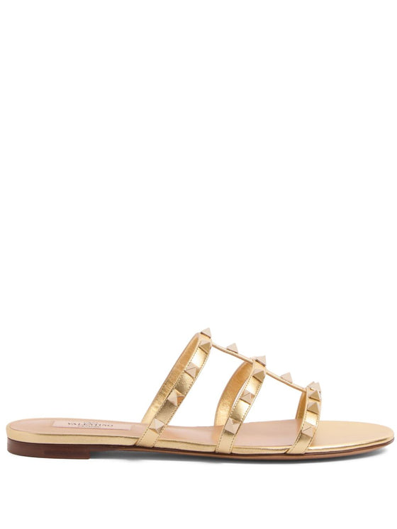 Valentino Garavani Slide Rockstud Sandal In Laminated Nappa