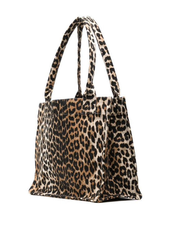 Ganni large leopard-print canvas tote bag