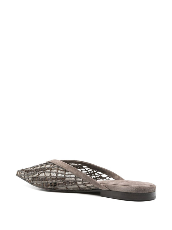 Brunello Cucinelli Flats Glistening Abstract Embroidery in suede